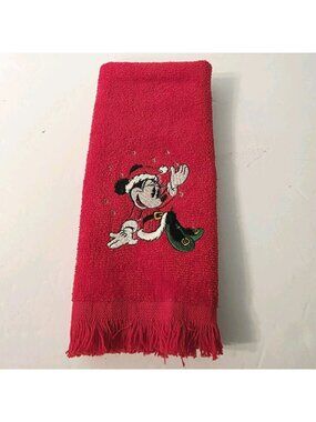 Vtg Red Fringe Disney Minnie Mouse Holiday Christmas Fingertip Towel